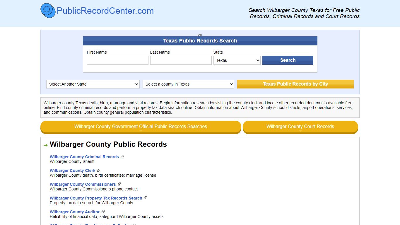 Wilbarger County Texas Free Public Records - Court Records - Criminal ...