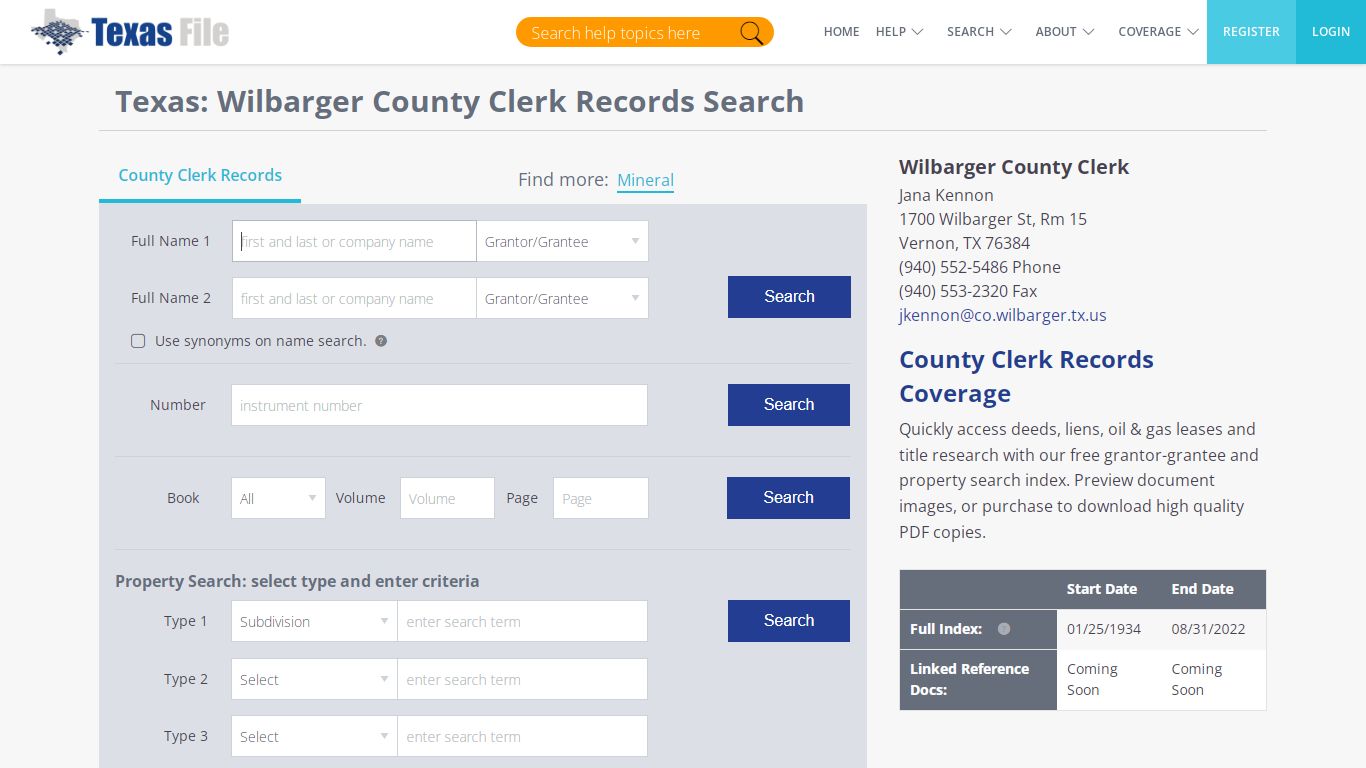 Wilbarger County Clerk Records Search | TexasFile
