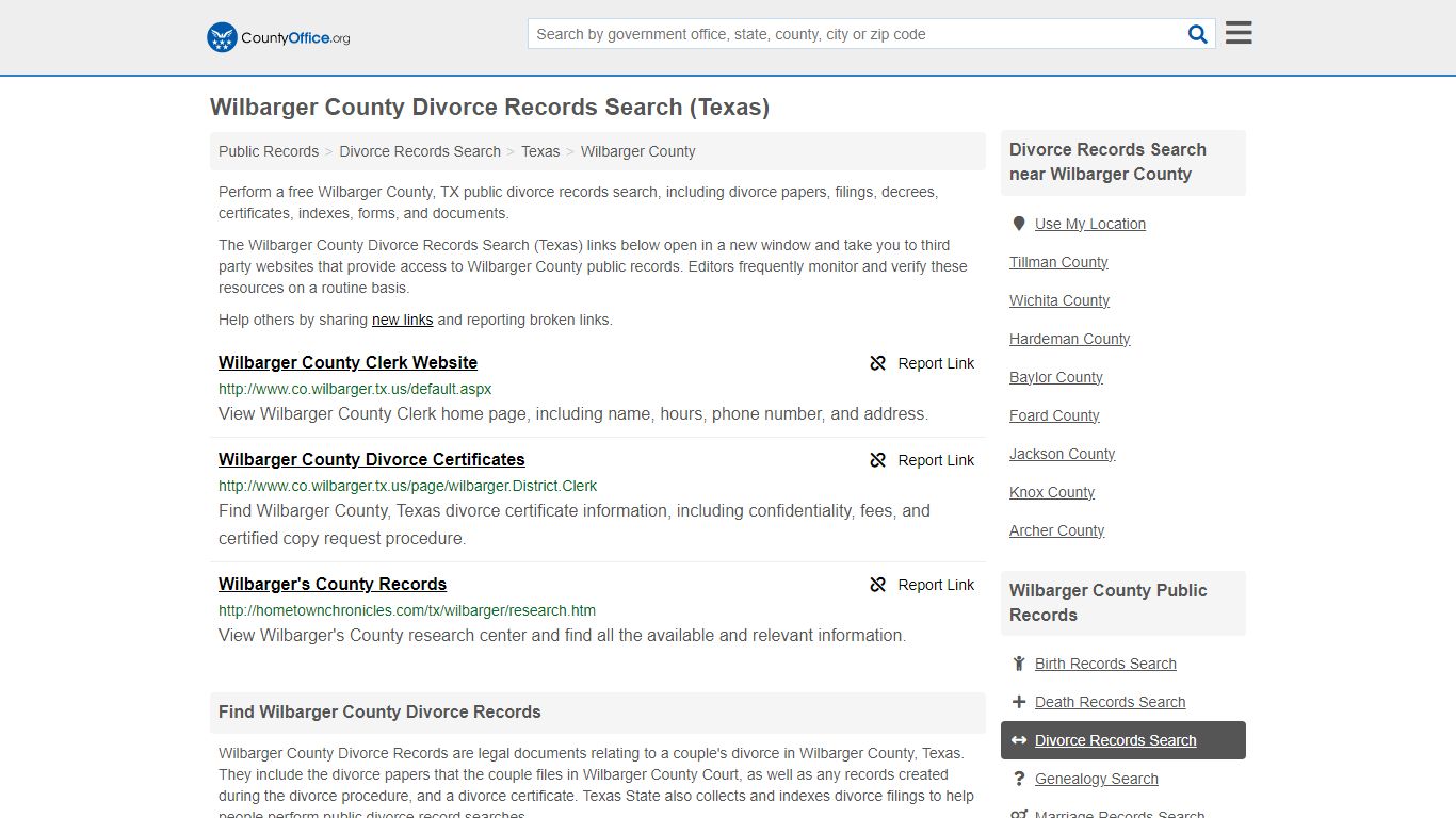 Wilbarger County Divorce Records Search (Texas) - County Office